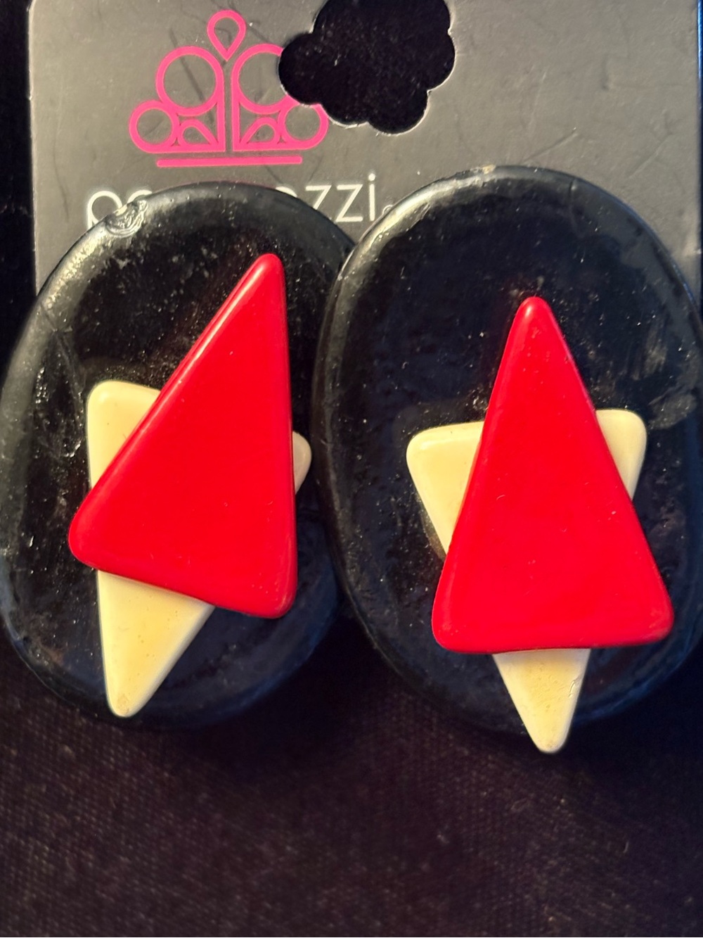 paparazzi Black, Red & Cream Geometric Layered Earrings